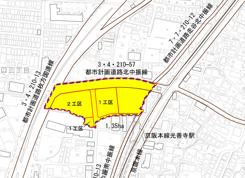 光善寺駅西地区第一種市街地再開発事業 区域図
