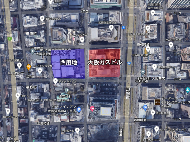 大阪ガスビル リノベーション & 西新ビル開発 位置図